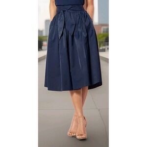 Women's Size 18 Midi Skirt Flared TieWaist Navy New York & Co Party Casual 36x45